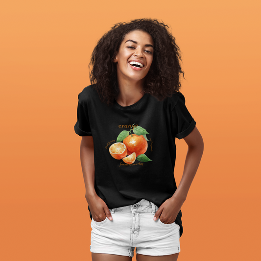 Orange Farmers Market T-Shirt, Trendy Colorful Tee, Unique Fruit Top