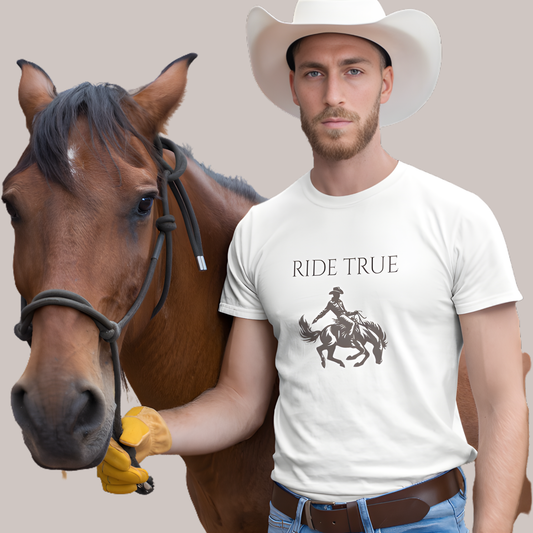 Ride True Cowboy T-Shirt, Rustic Western Graphic Tee, Timeless Country Rodeo Shirt