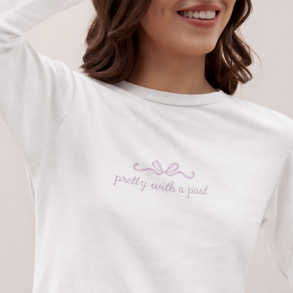 Pretty with a Past Long-Sleeve T-shirt, Soft Aesthetic Tee, Coquette & Minimal
