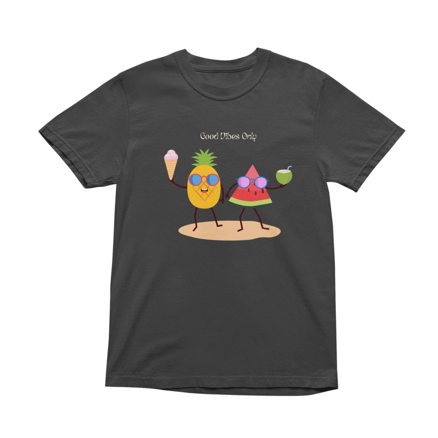 Good Vibes Only Graphic T-Shirt, Funny Fruit Summer Tee, Unisex Casual Short Sleeve Shirt