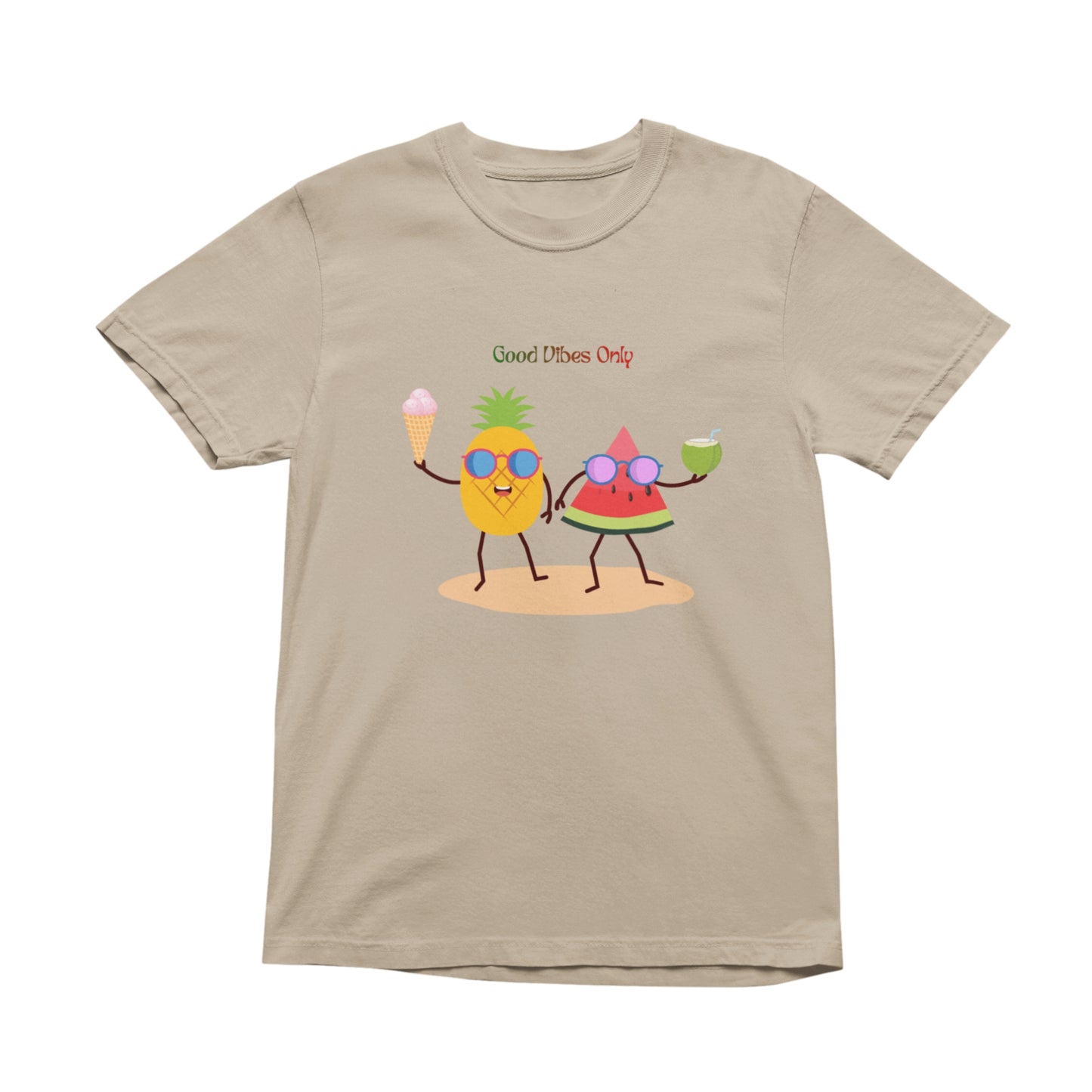 Good Vibes Only Graphic T-Shirt, Funny Fruit Summer Tee, Unisex Casual Short Sleeve Shirt