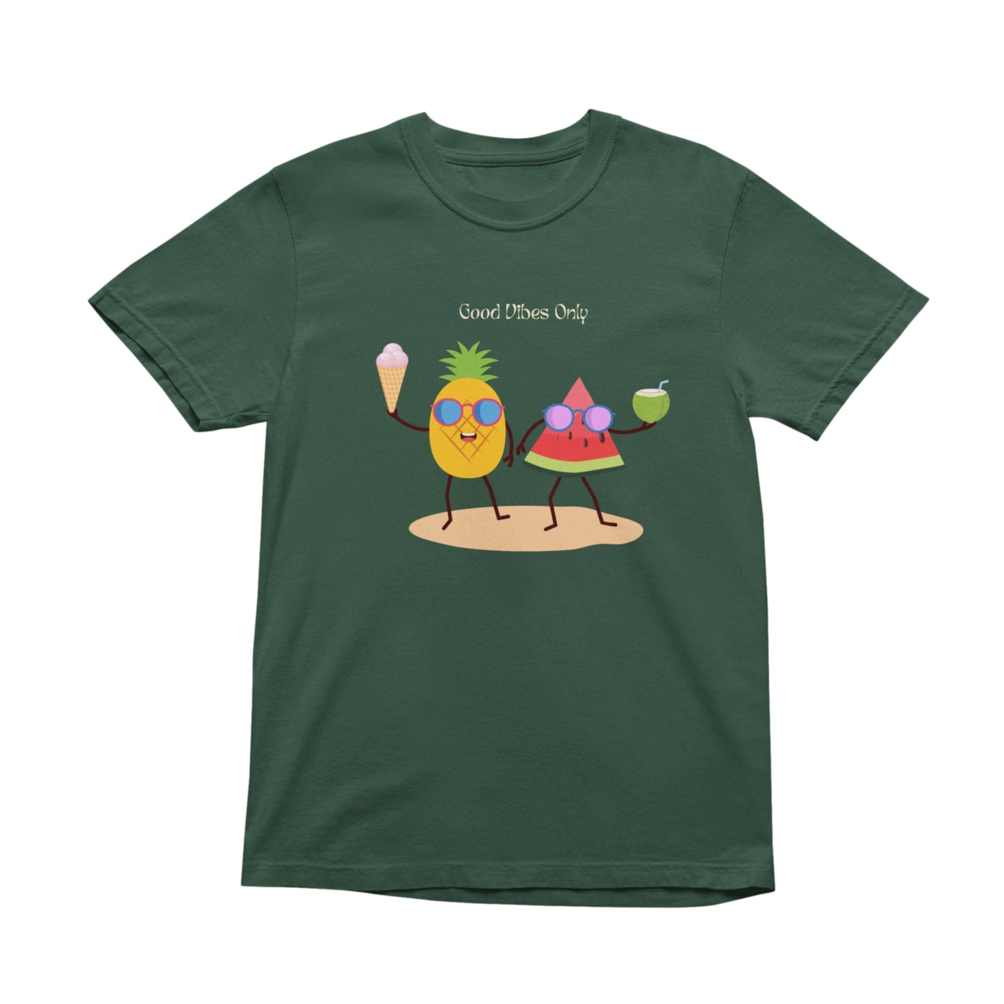 Good Vibes Only Graphic T-Shirt, Funny Fruit Summer Tee, Unisex Casual Short Sleeve Shirt