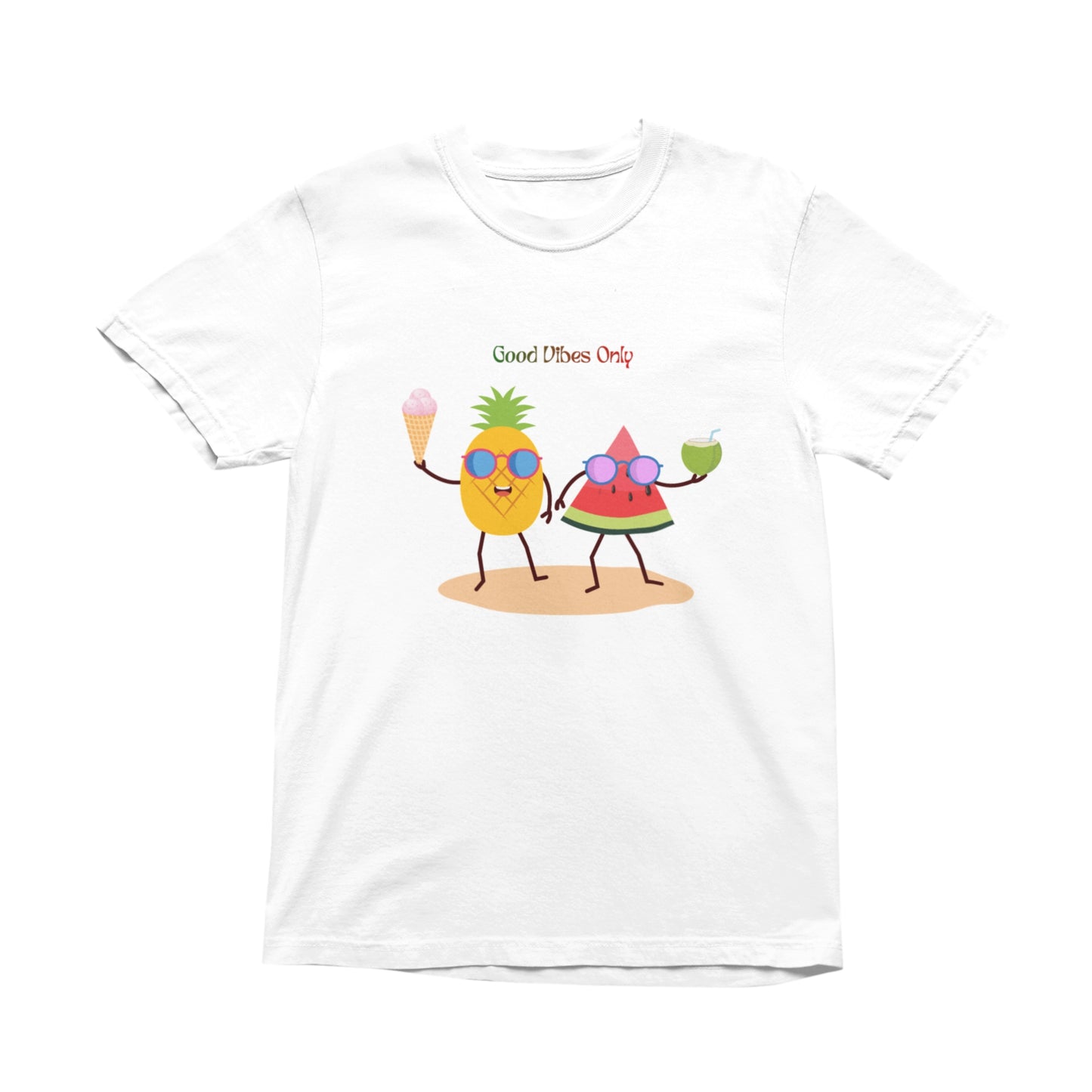 Good Vibes Only Graphic T-Shirt, Funny Fruit Summer Tee, Unisex Casual Short Sleeve Shirt