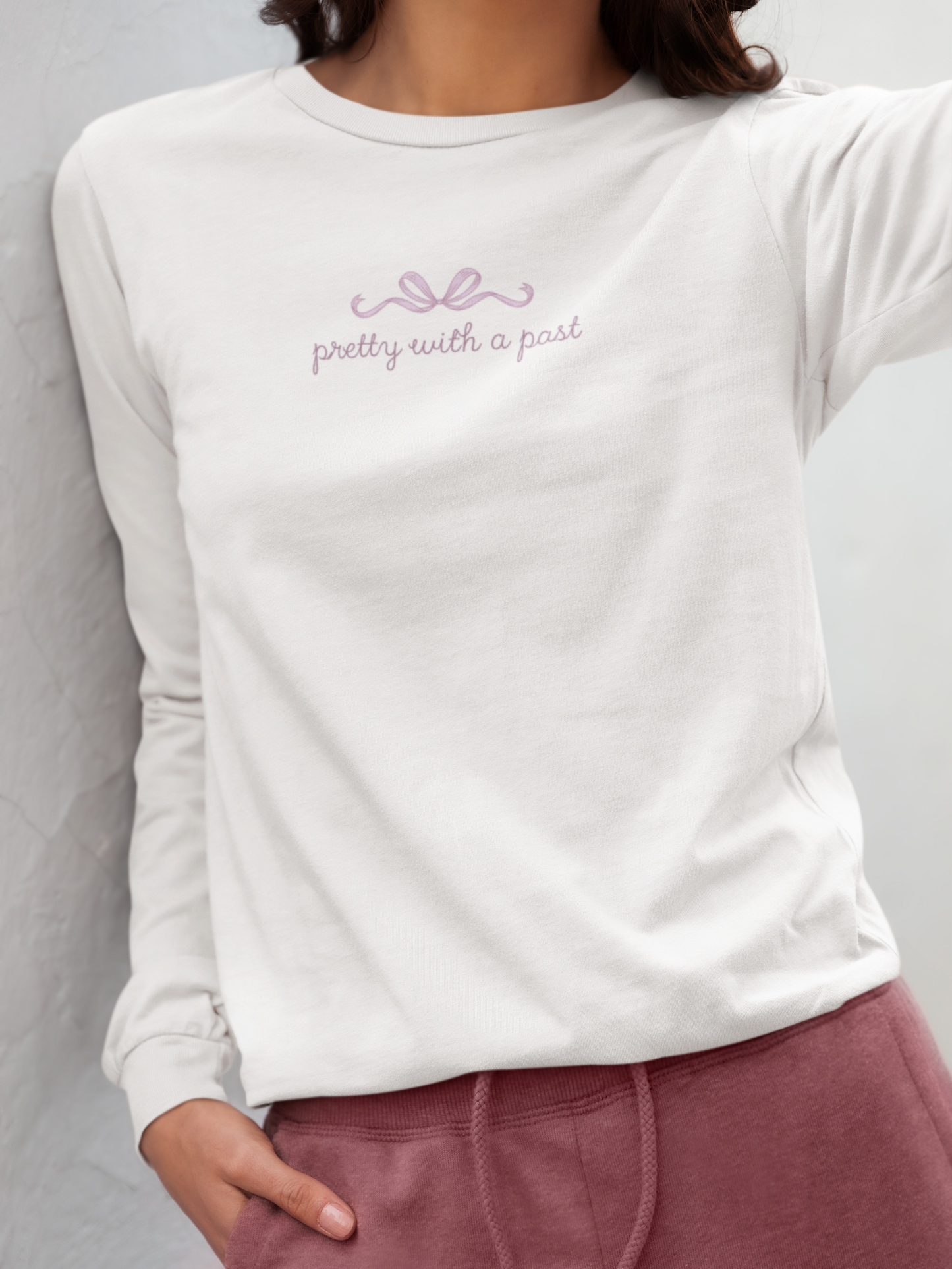 Pretty with a Past Long-Sleeve T-shirt, Soft Aesthetic Tee, Coquette & Minimal