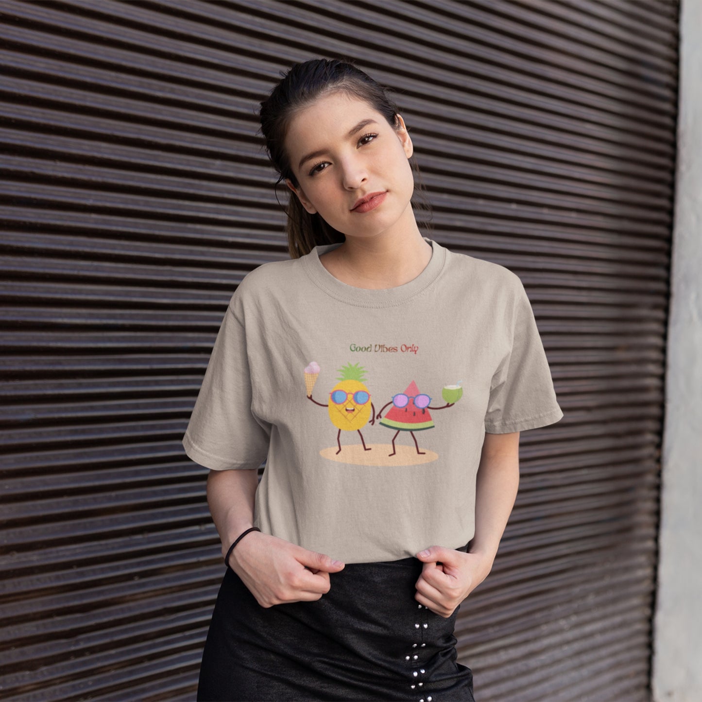 Good Vibes Only Graphic T-Shirt, Funny Fruit Summer Tee, Unisex Casual Short Sleeve Shirt