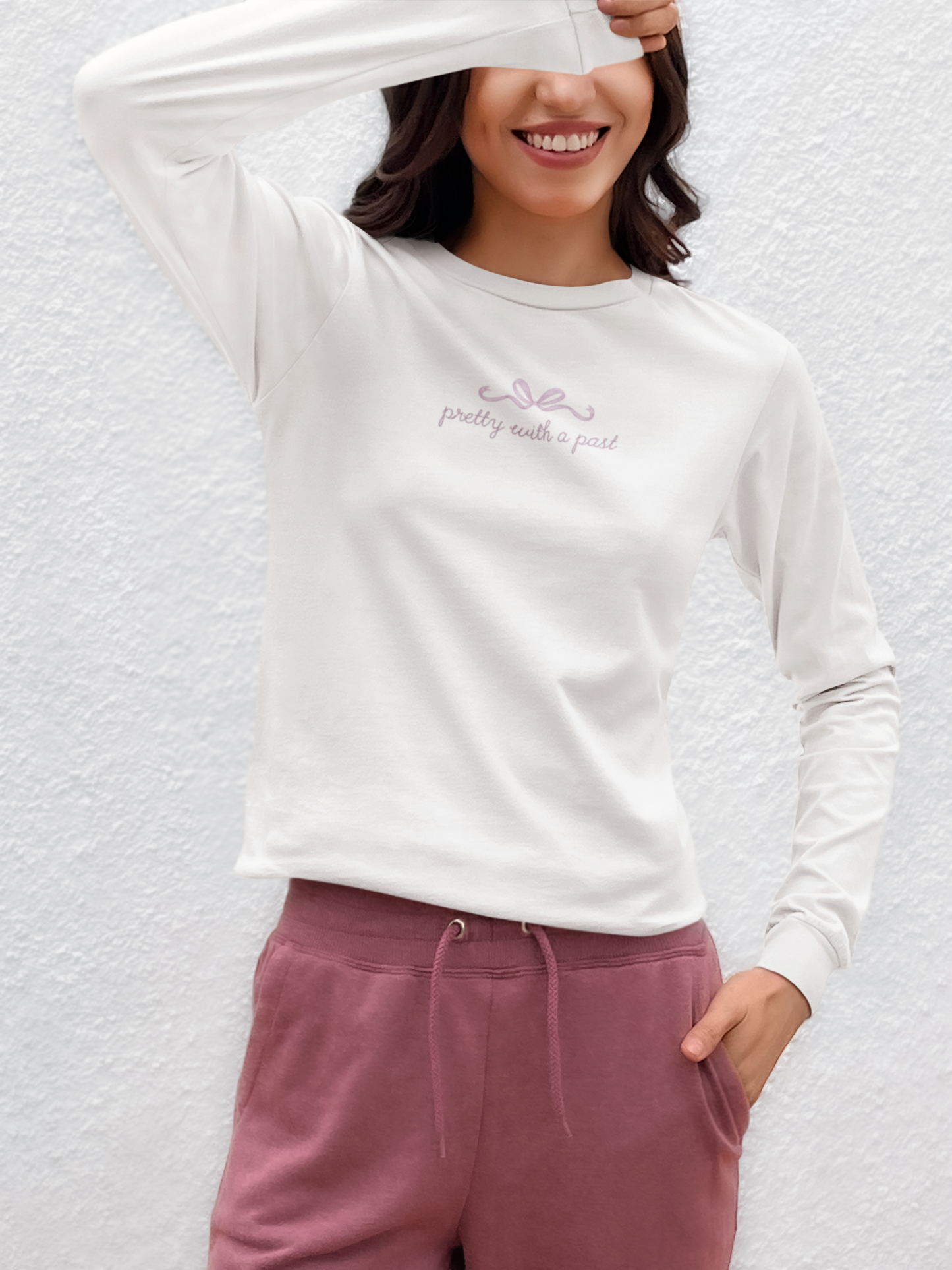 Pretty with a Past Long-Sleeve T-shirt, Soft Aesthetic Tee, Coquette & Minimal