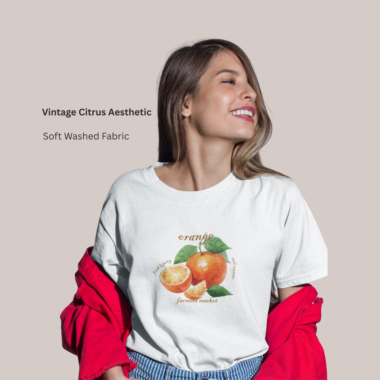 Orange Farmers Market T-Shirt, Trendy Colorful Tee, Unique Fruit Top