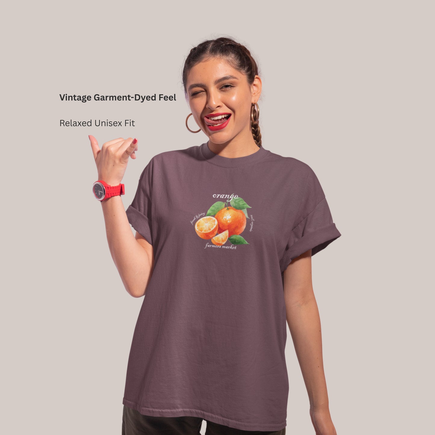Orange Farmers Market T-Shirt, Trendy Colorful Tee, Unique Fruit Top