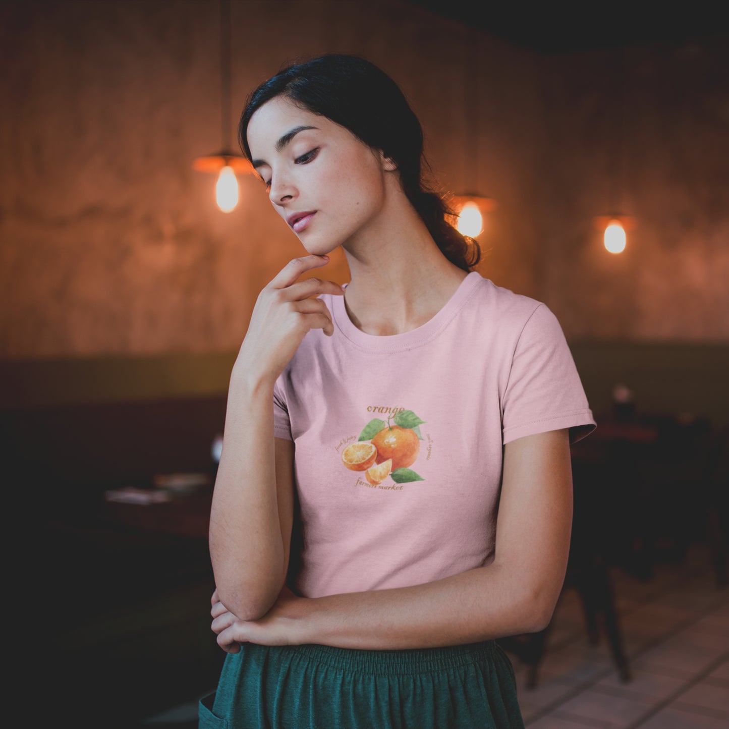Orange Farmers Market T-Shirt, Trendy Colorful Tee, Unique Fruit Top