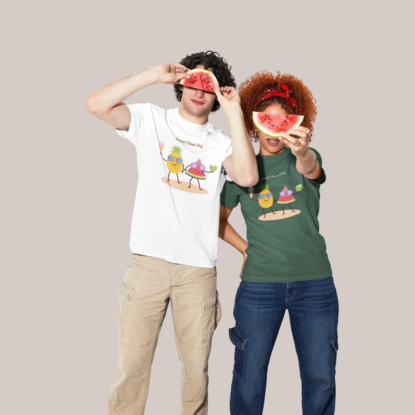 Good Vibes Only Graphic T-Shirt, Funny Fruit Summer Tee, Unisex Casual Short Sleeve Shirt
